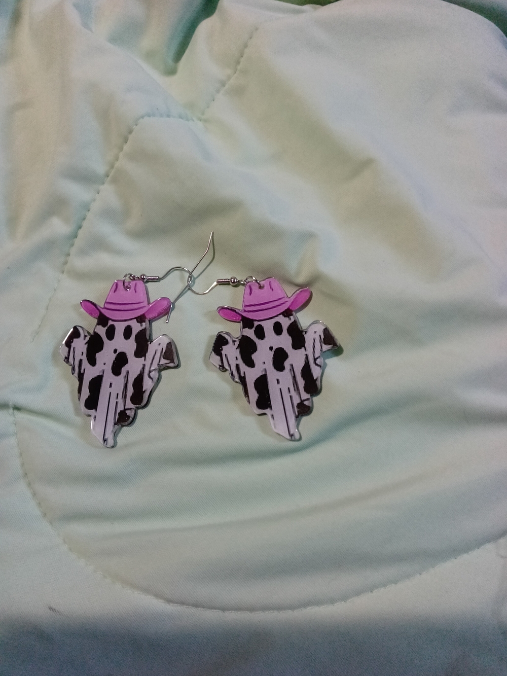 Pink Cowboy Hat Cow Print Ghost Earrings - Cute  Accessories NWOT